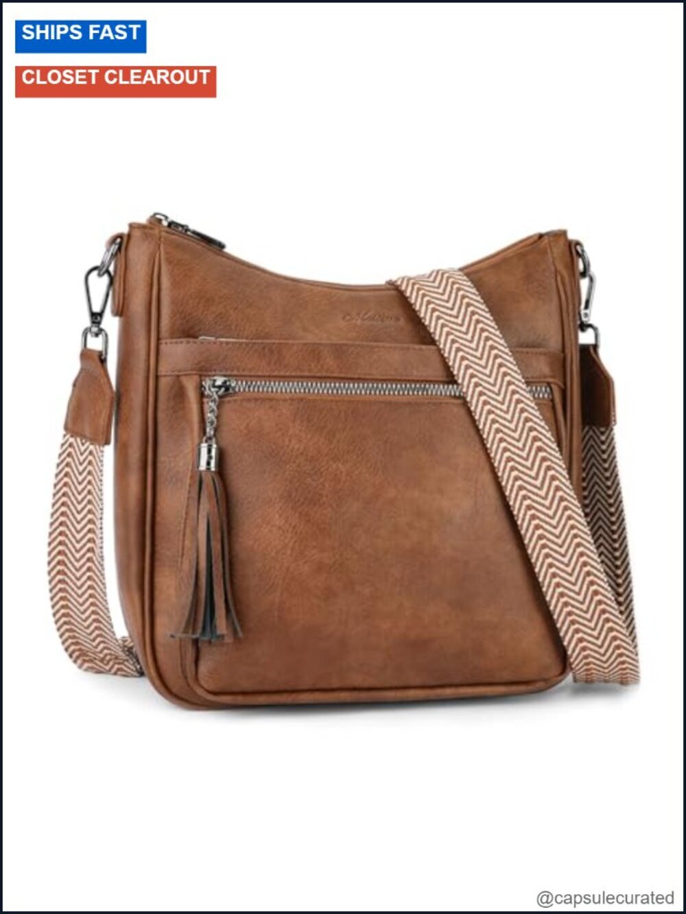 Vegan Leather Hobo Crossbody Bag with Tassel Adjustable Strap